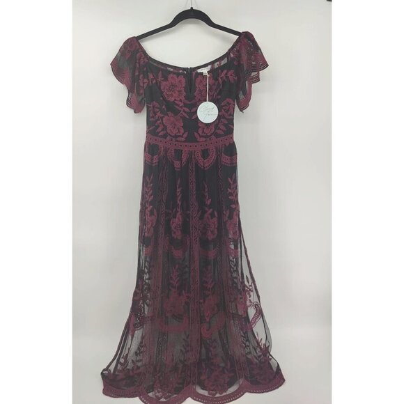 Cloud Ten Canyon Lace Black Romper Dress with Maroon Embroidery Dress Shorts Siz - Picture 9 of 16